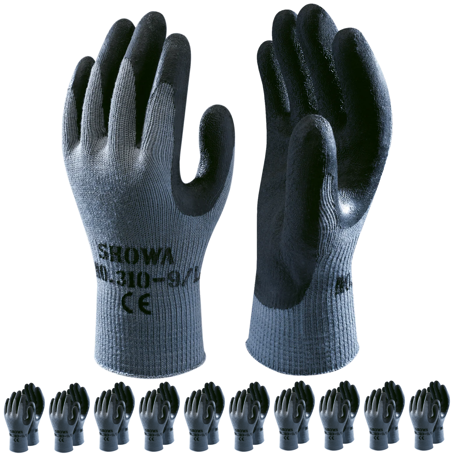 SHOWA 310 Builders Safety Work Gloves with Textured Grip in Black (PACK of 10 PAIRS) - Mstore