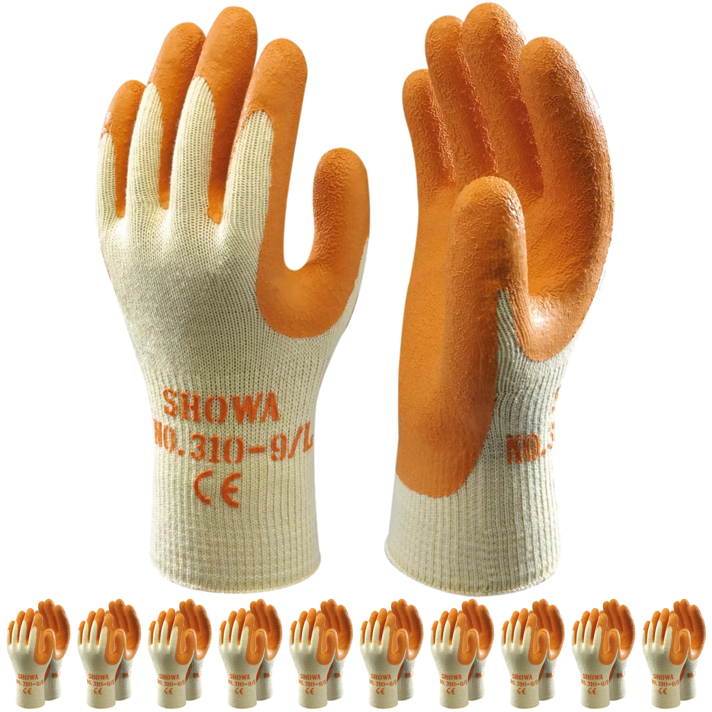 SHOWA 310 Orange Durable Heavy Duty Textured Grip Safety Work Gloves (PACK of 10 PAIRS) - Mstore