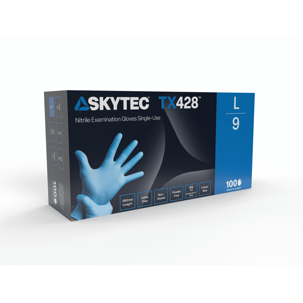 
                  
                    SKYTEC TX428 Premium Blue Nitrile Disposable Latex Free Gloves (BOX OF 100) - Mstore
                  
                