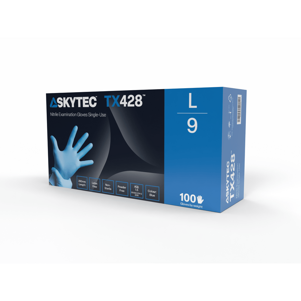 
                  
                    SKYTEC TX428 Premium Blue Nitrile Disposable Latex Free Gloves (BOX OF 100) - Mstore
                  
                