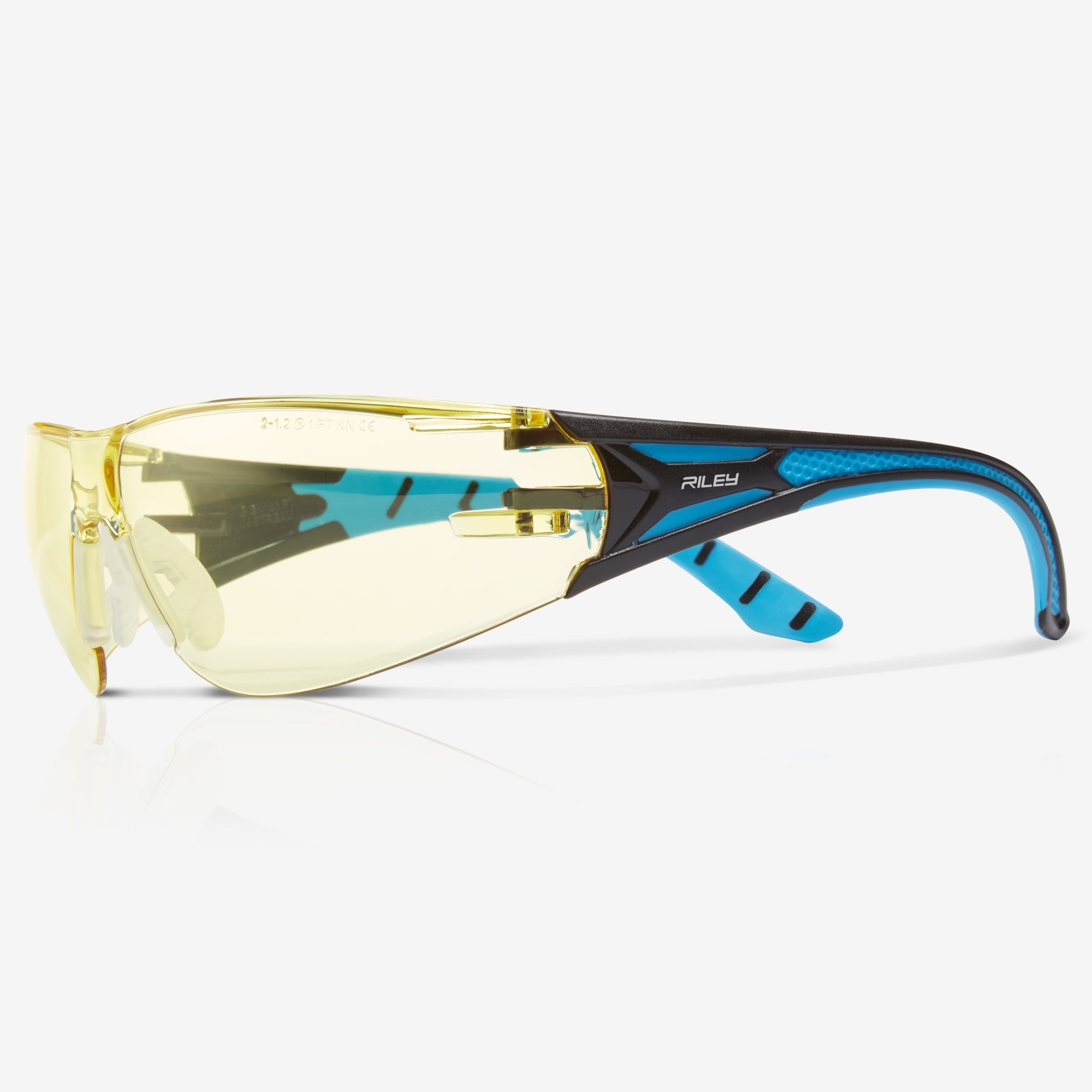 Riley Stream Blue Frameless Safety Glasses with Yellow Tint