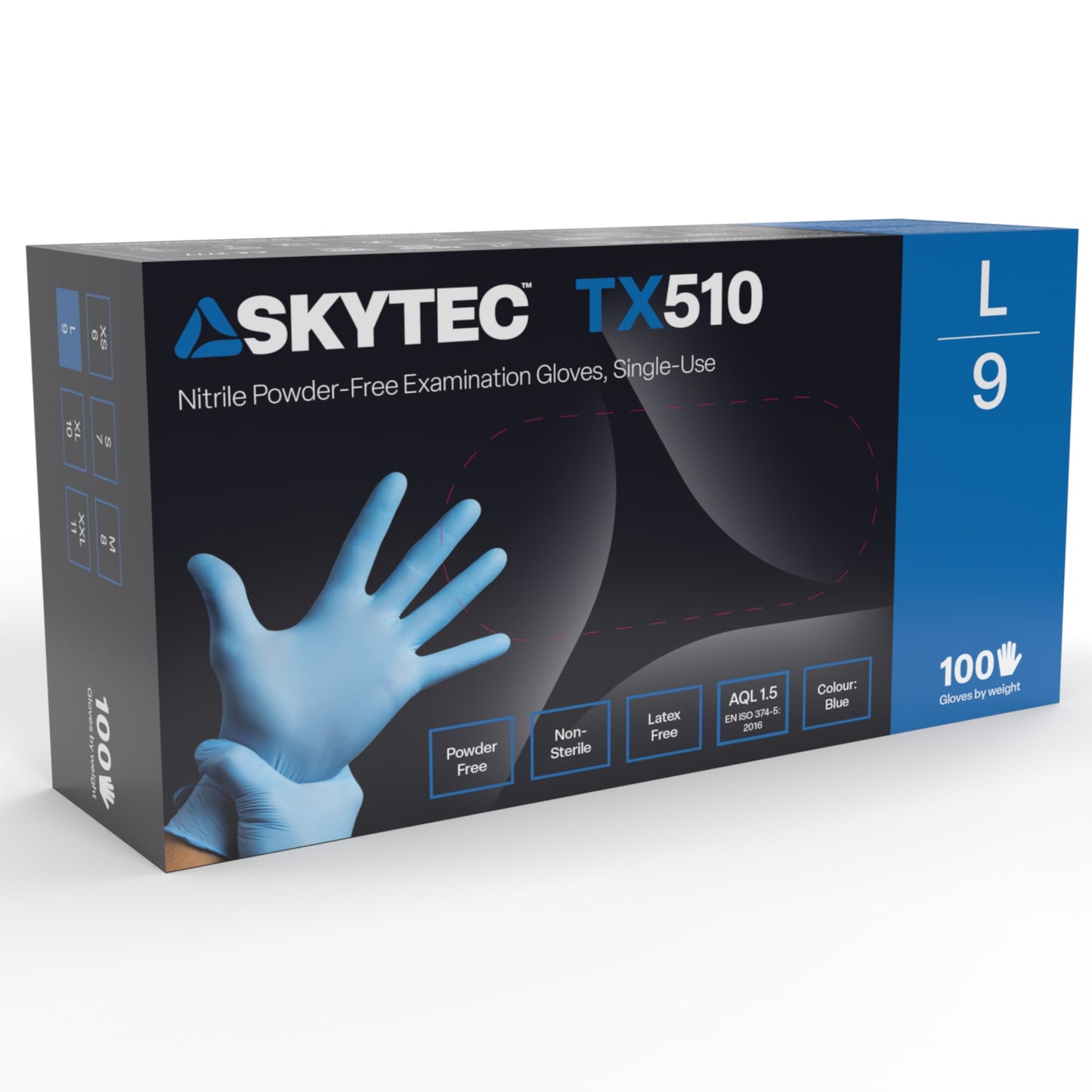 SKYTEC TX510 Blue Nitrile Disposable Latex Free Gloves (BOX OF 100) - Mstore