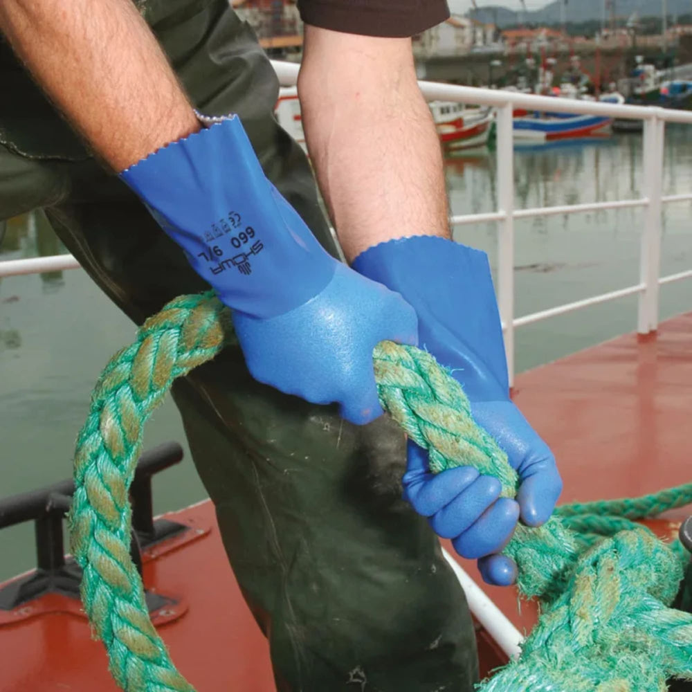 
                  
                    SHOWA 660 PVC Blue Gauntlet Safety Gloves - Mstore
                  
                