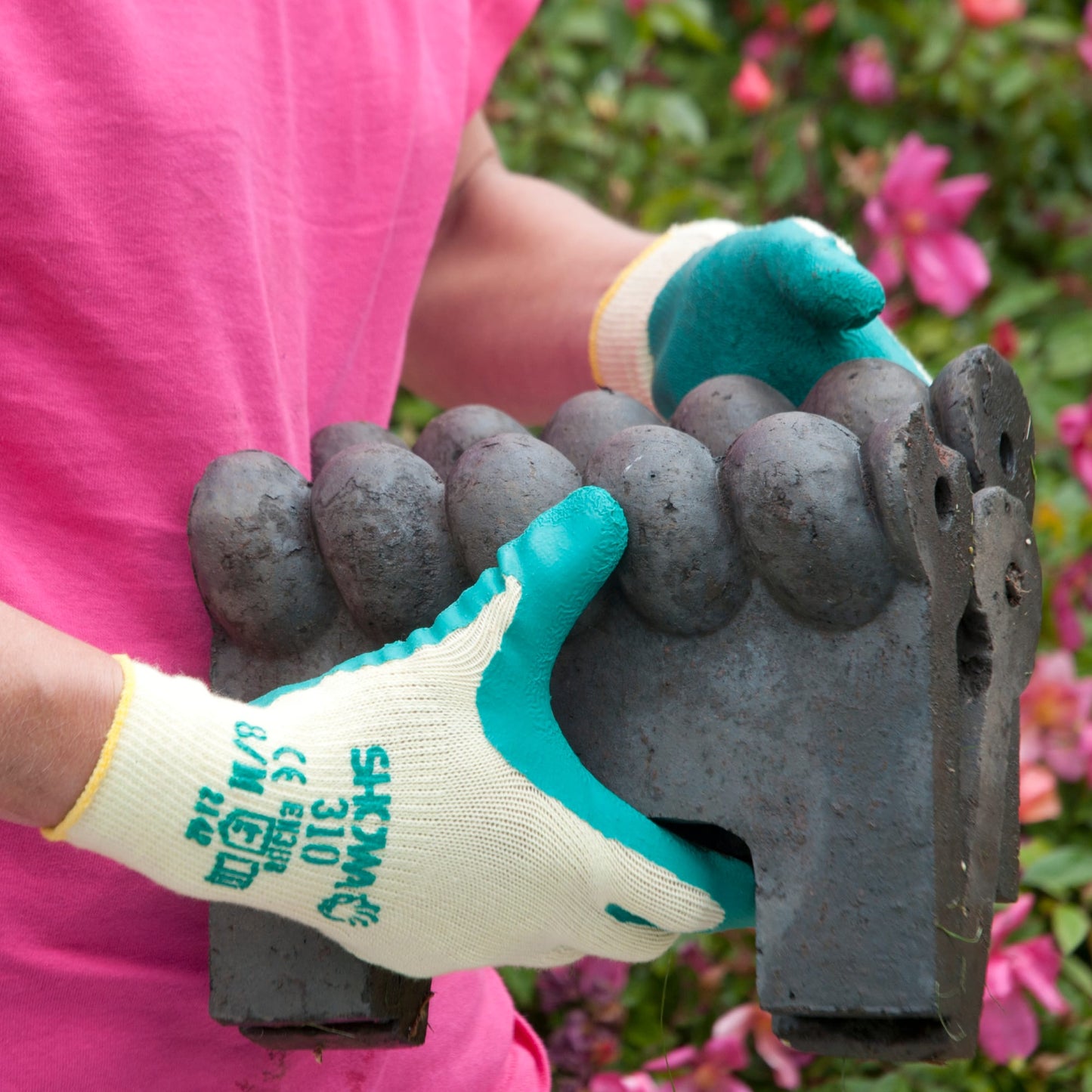 SHOWA 310 Builders Safety Work Gloves with Textured Grip in Green - Mstore