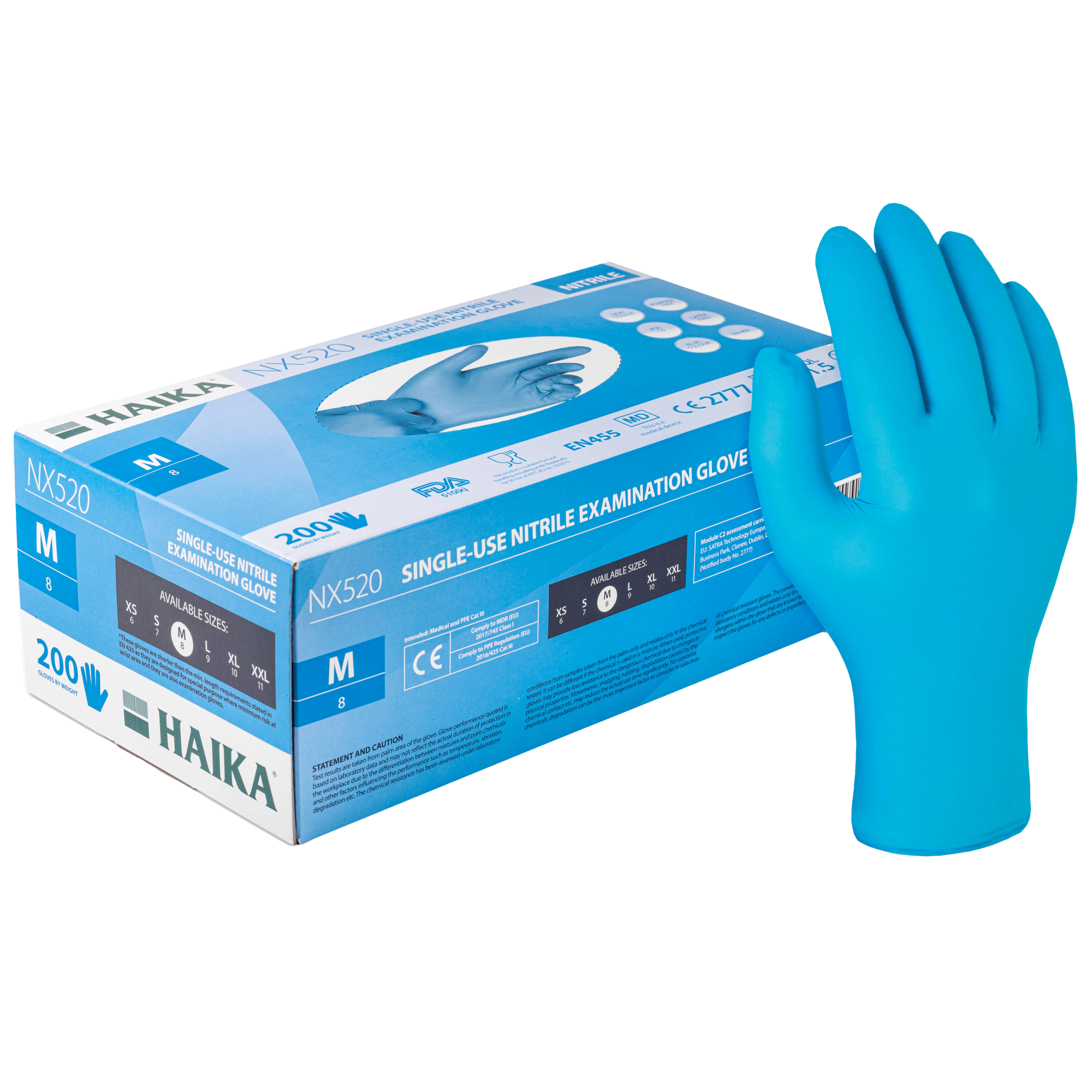 NX520 Disposable Nitrile Powder Free Examination & Food Safe Gloves