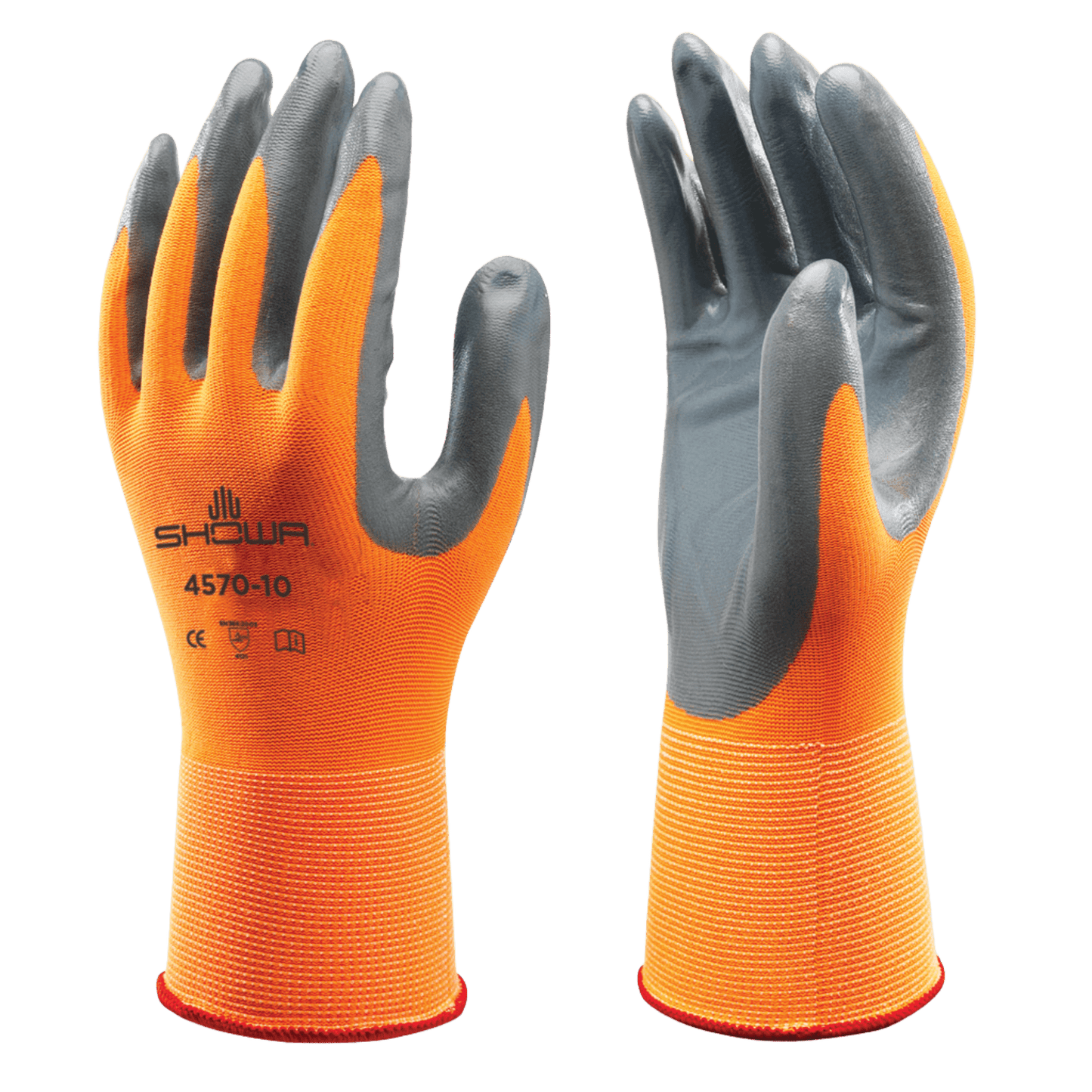 SHOWA 4570 Hi Vis Orange Antibacterial Sponge Nitrile Palm Grip Gloves - Mstore