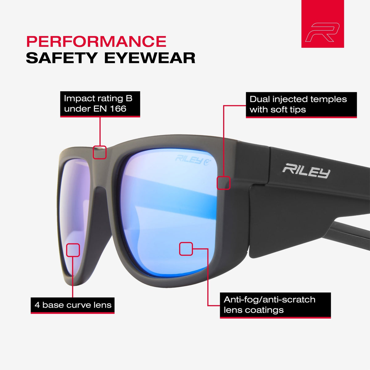 Revo Riley RILEY Navigator Anti-Scratch Wayfarer Safety Sunglasses with Blue ...