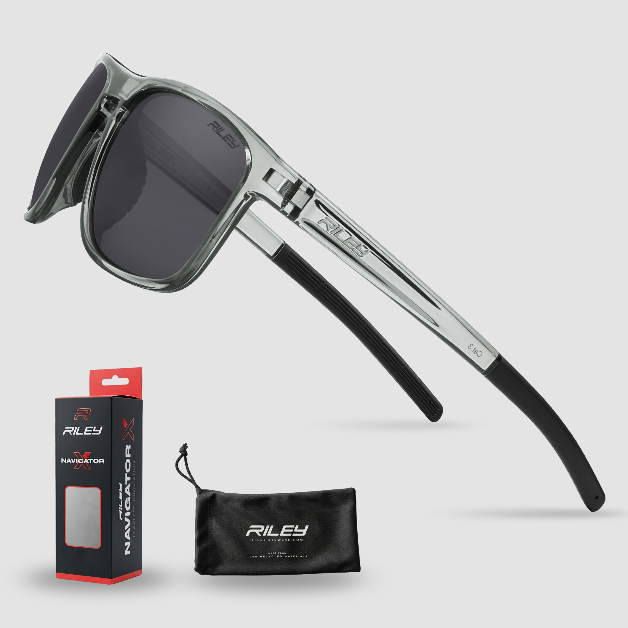 RILEY Navigator X Smoked Frame Wayfarer Style Sunglasses with Dark Gre