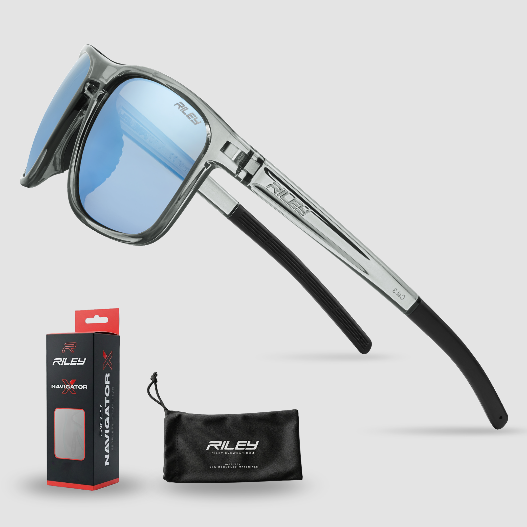 RILEY Navigator X Smoked Frame Wayfarer Style Sunglasses with Blue Mir