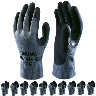 SHOWA 310 Builders Safety Work Gloves with Textured Grip in Black (PACK of 10 PAIRS) - Mstore