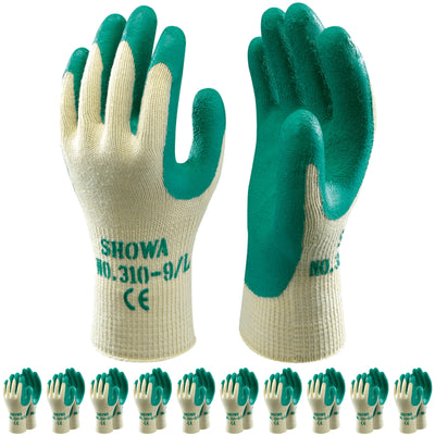 SHOWA 310 Builders Safety Work Gloves with Textured Grip in Green (PACK of 10 PAIRS) - Mstore