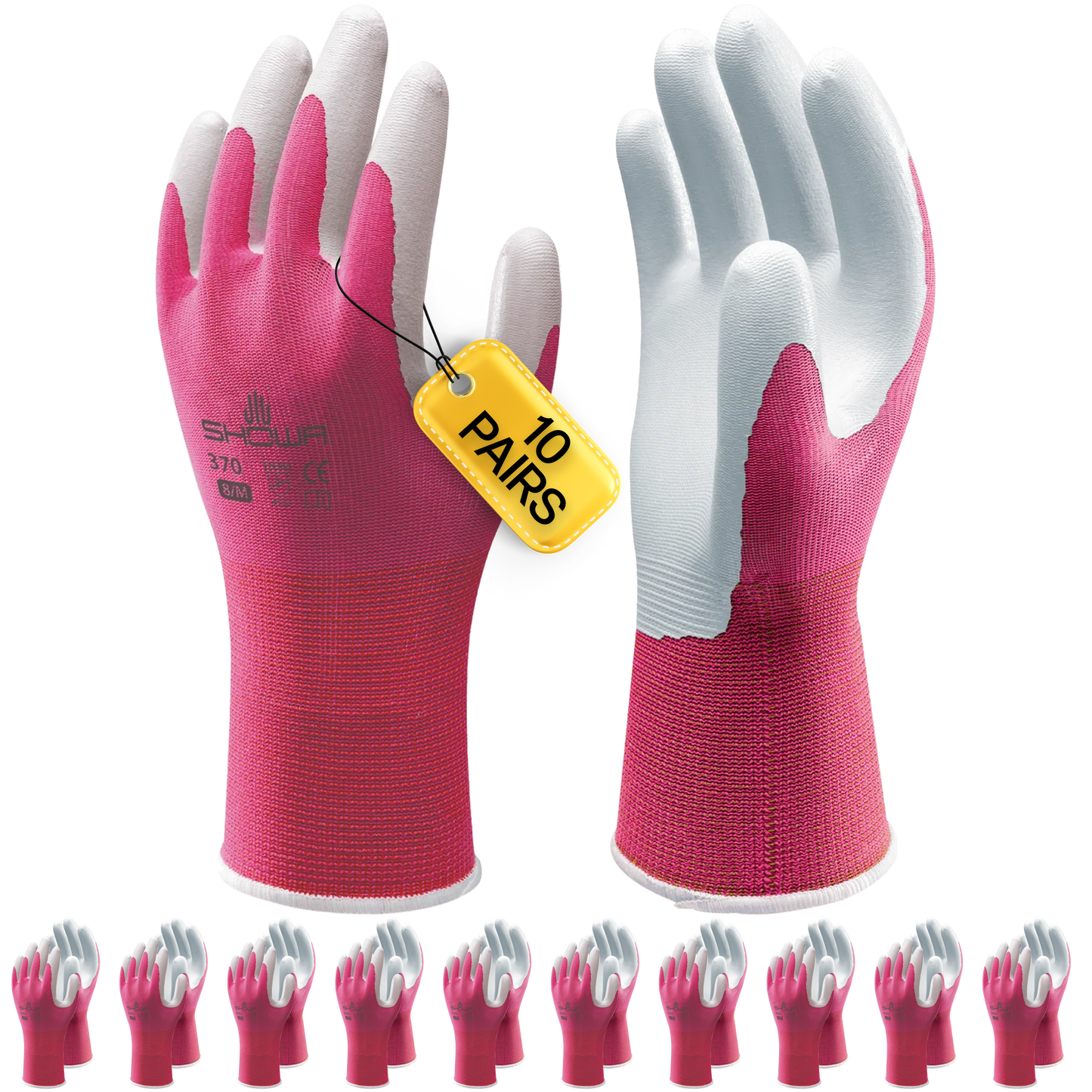 SHOWA 370 Pink Lightweight Gardening Multi Purpose Grip Safety Gloves (PACK of 10 PAIRS) - Mstore