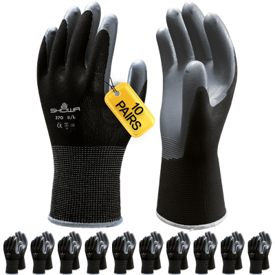 SHOWA 370 Black Lightweight Assembly Grip Safety Gloves (PACK of 10 PAIRS) - Mstore