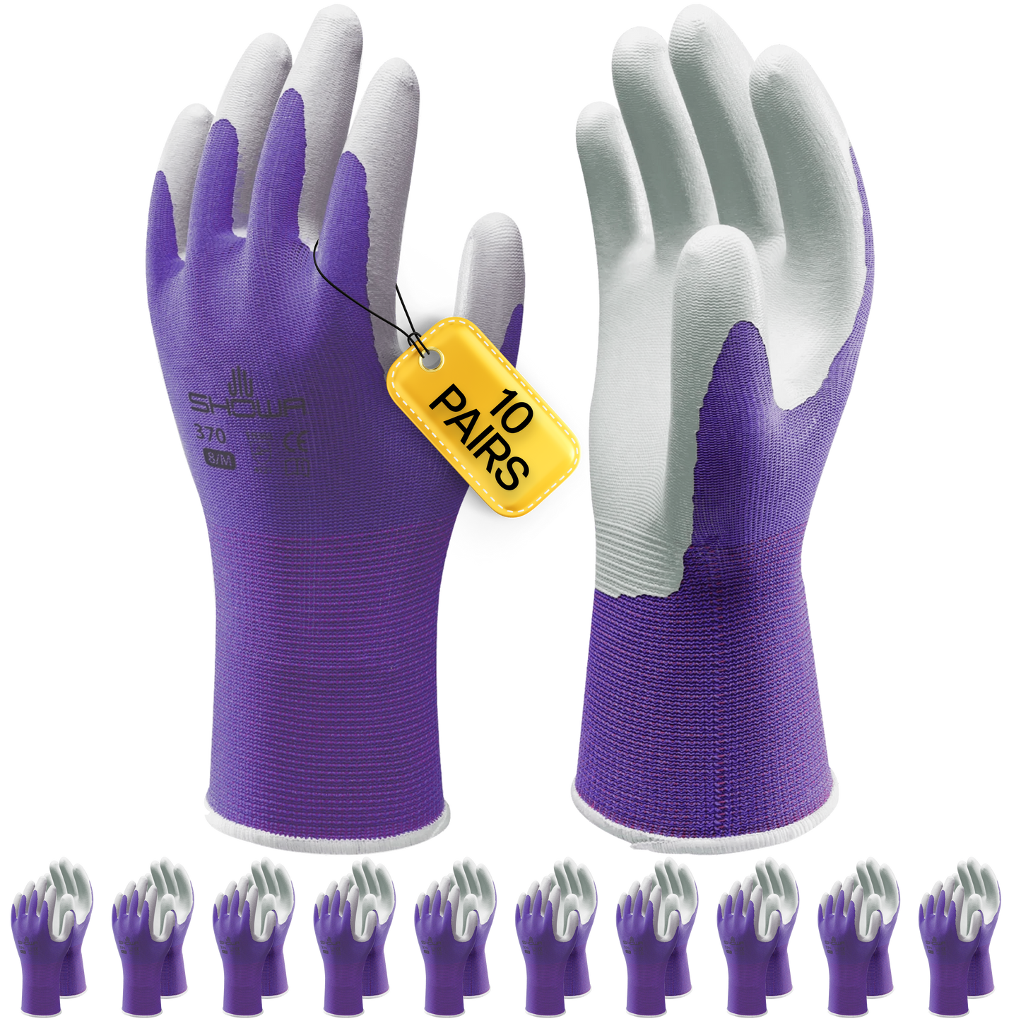 SHOWA 370 Purple Lightweight Gardening Multi Purpose Grip Safety Gloves (PACK of 10 PAIRS) - Mstore