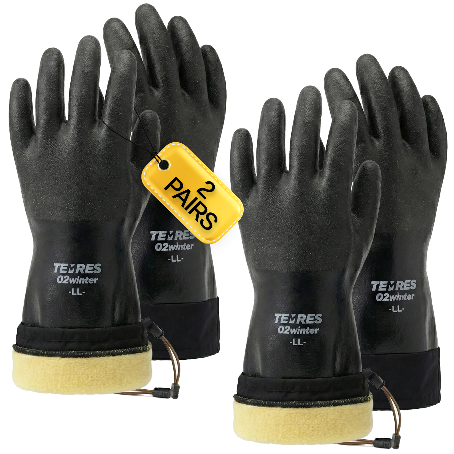 SHOWA 282-02 Waterproof Breathable Insulated Work Glove with Extended Drawcord Cuff in Black (PACK of 2 PAIRS) - Mstore