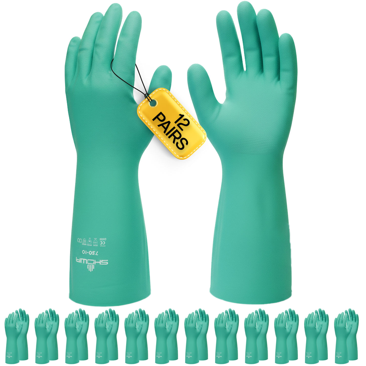 SHOWA 730 Textured Finish Nitrile Chemical Resistant Long Rubber Gauntlet Gloves (PACK of 12 PAIRS) - Mstore