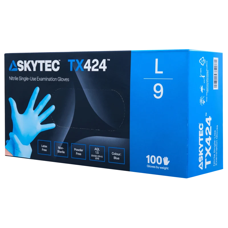 SKYTEC TX424  Blue Nitrile Disposable Latex Free Powder Free Gloves (BOX OF 100) - Mstore