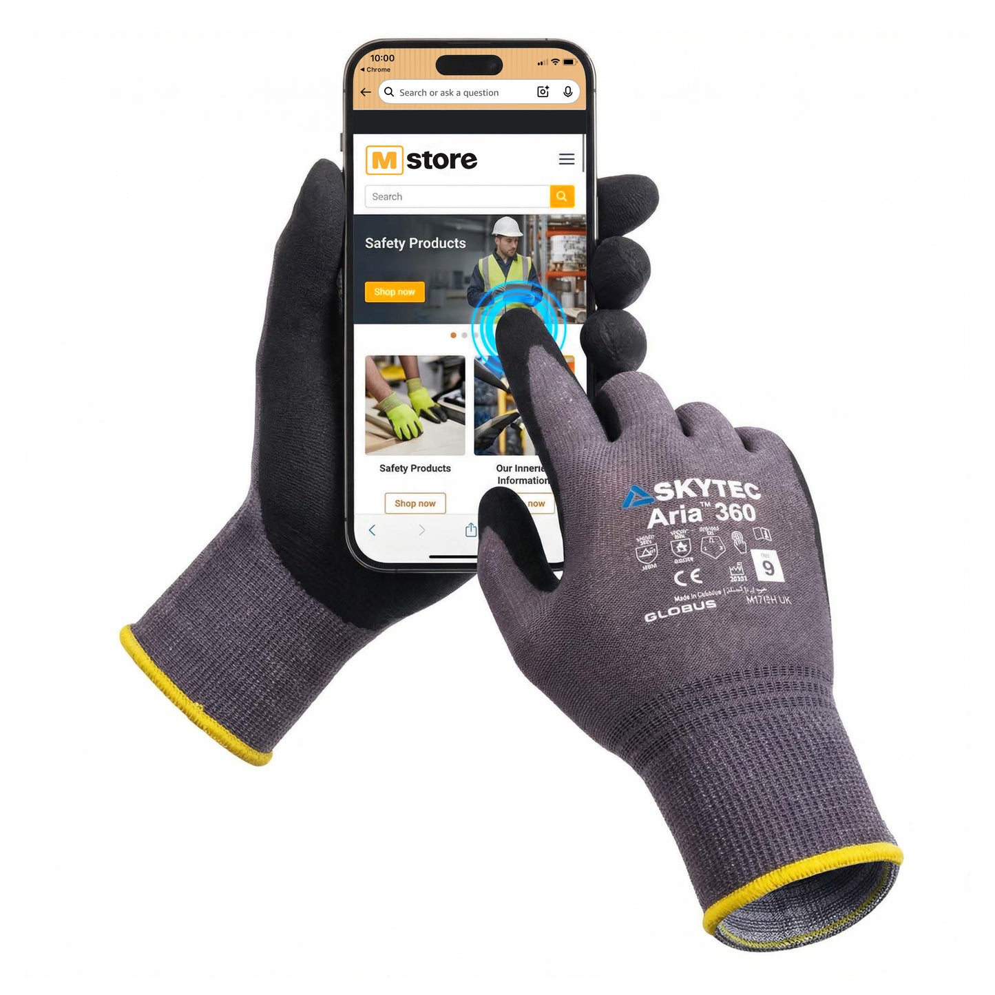 SKYTEC Aria 360 Touchscreen Nitrile Coated Safety Work Gloves - Mstore
