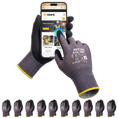 SKYTEC Aria 360 Touchscreen Compatible Nitrile Coated Safety Work Gloves (PACK of 10 PAIRS) - Mstore