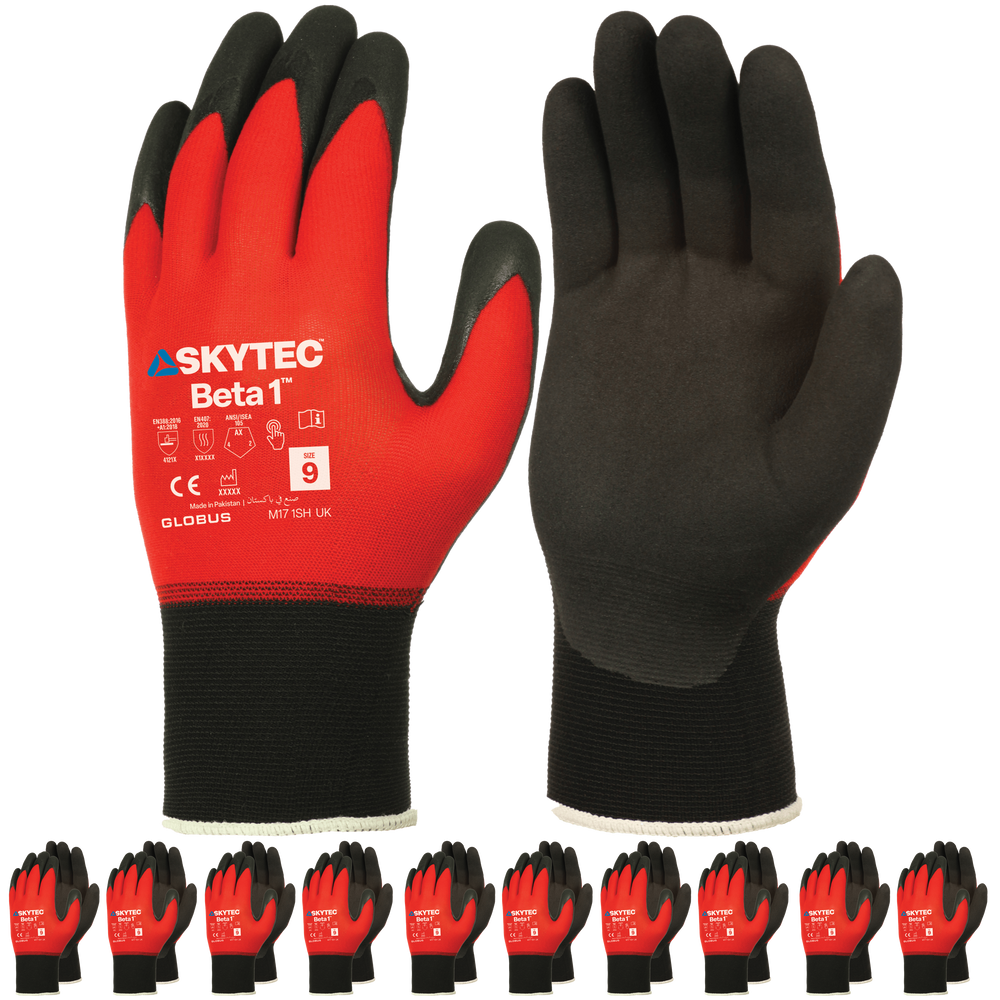 SKYTEC Beta 1 Tricolore Flexible Lightweight Low Cut Protection Red Safety Work Gloves with Grip Palm (PACK of 10 PAIRS) - Mstore