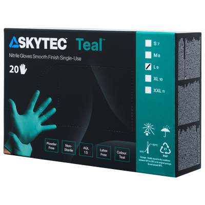 SKYTEC Teal Strong Nitrile Disposable Latex Free Powder Free Gloves Blue Green (BOX OF 20) - Mstore