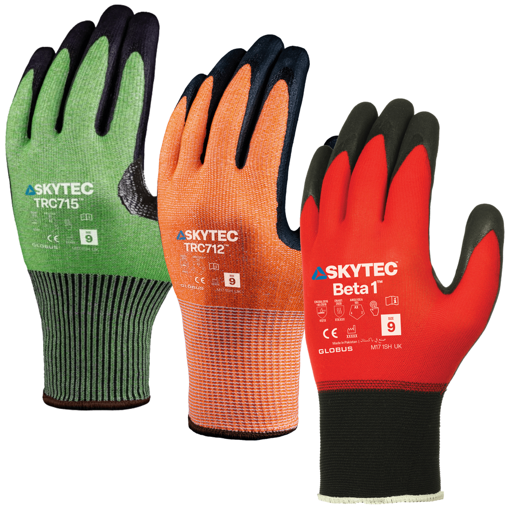 SKYTEC Tricolore 3 Pack Colour Coded Cut Resistant Safety Work Gloves for Oily Conditions (Beta 1, TRC712, TRC715) - Mstore
