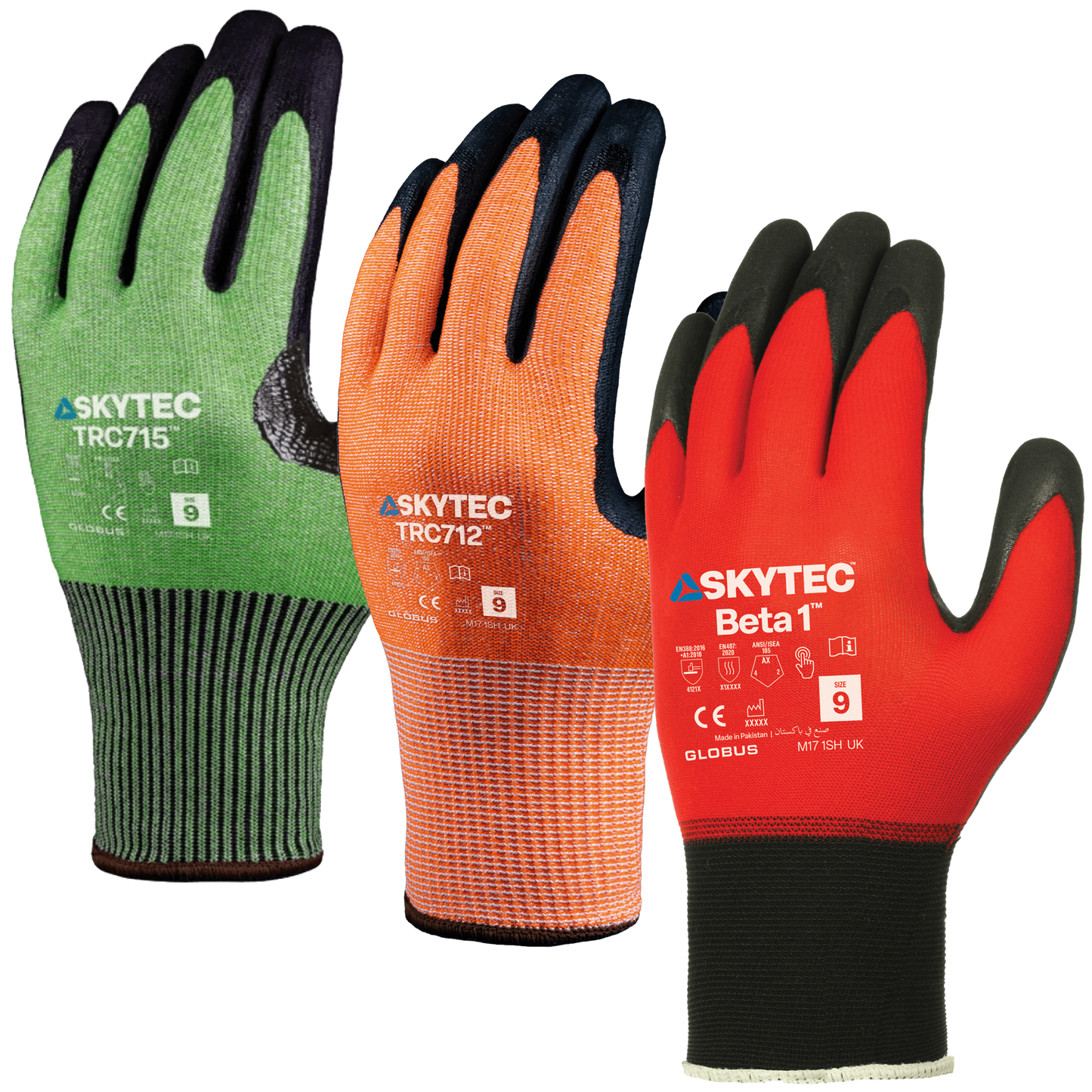 SKYTEC Tricolore 3 Pack Colour Coded Cut Resistant Safety Work Gloves for Oily Conditions (Beta 1, TRC712, TRC715) - Mstore