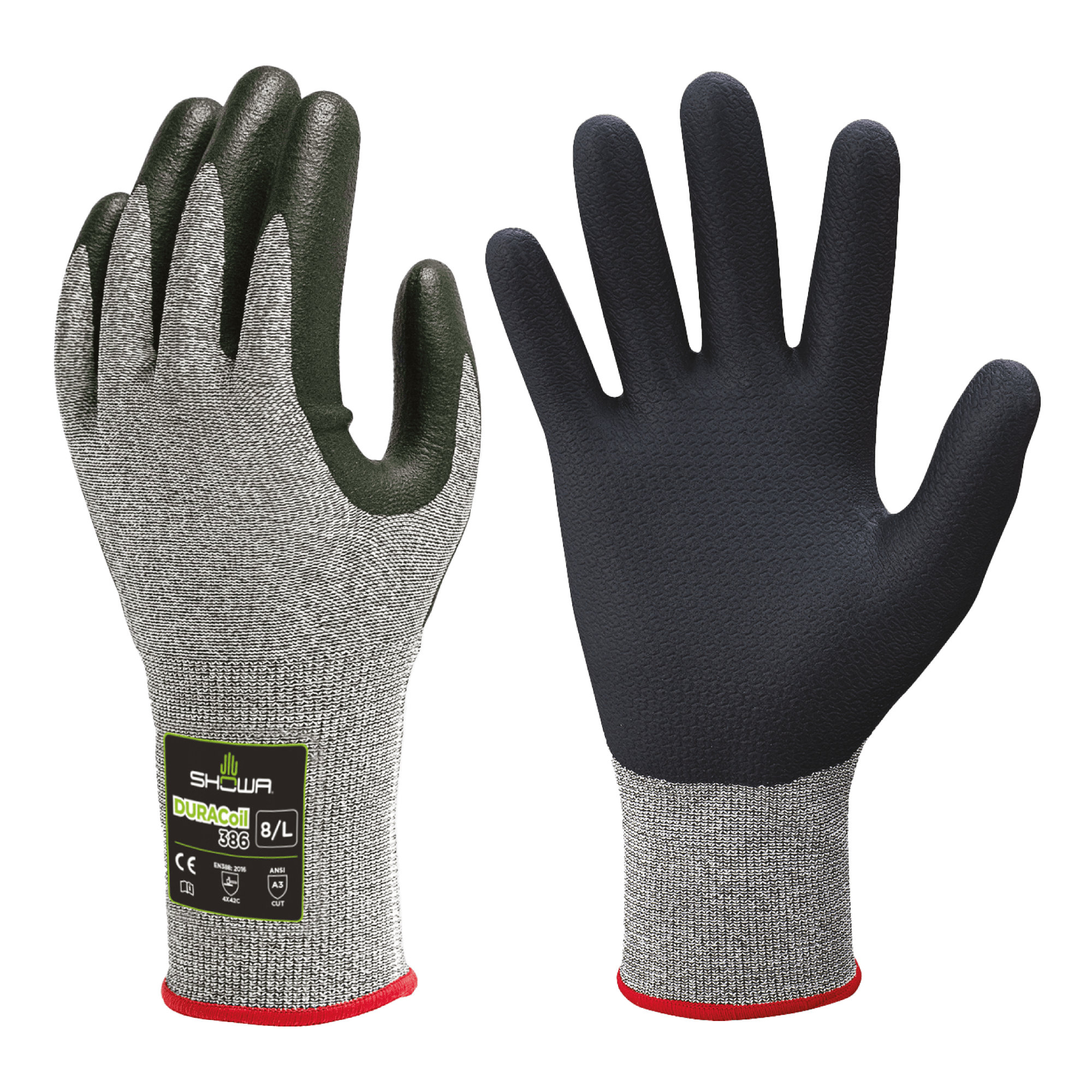 386 Duracoil Liner Cut Resistant Grip Safety Work Gloves
