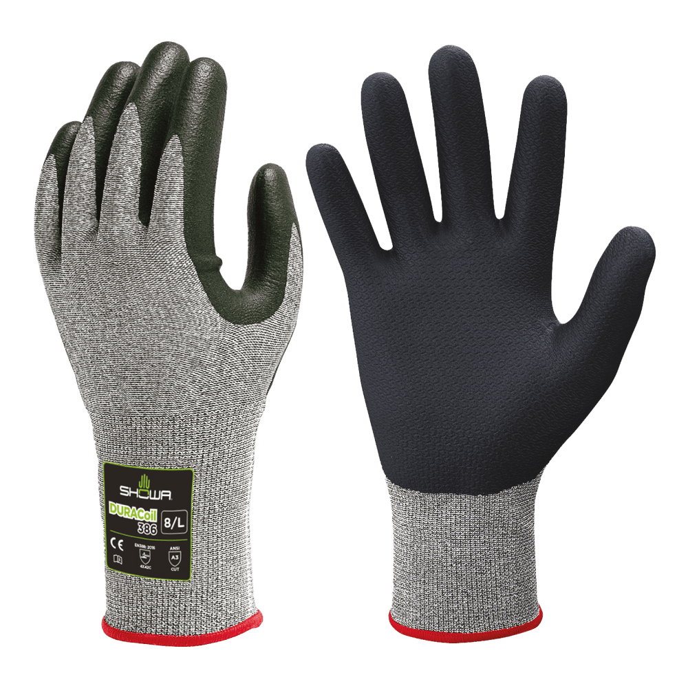 SHOWA 386 Duracoil Liner Cut Resistant Grip Safety Work Gloves - Mstore