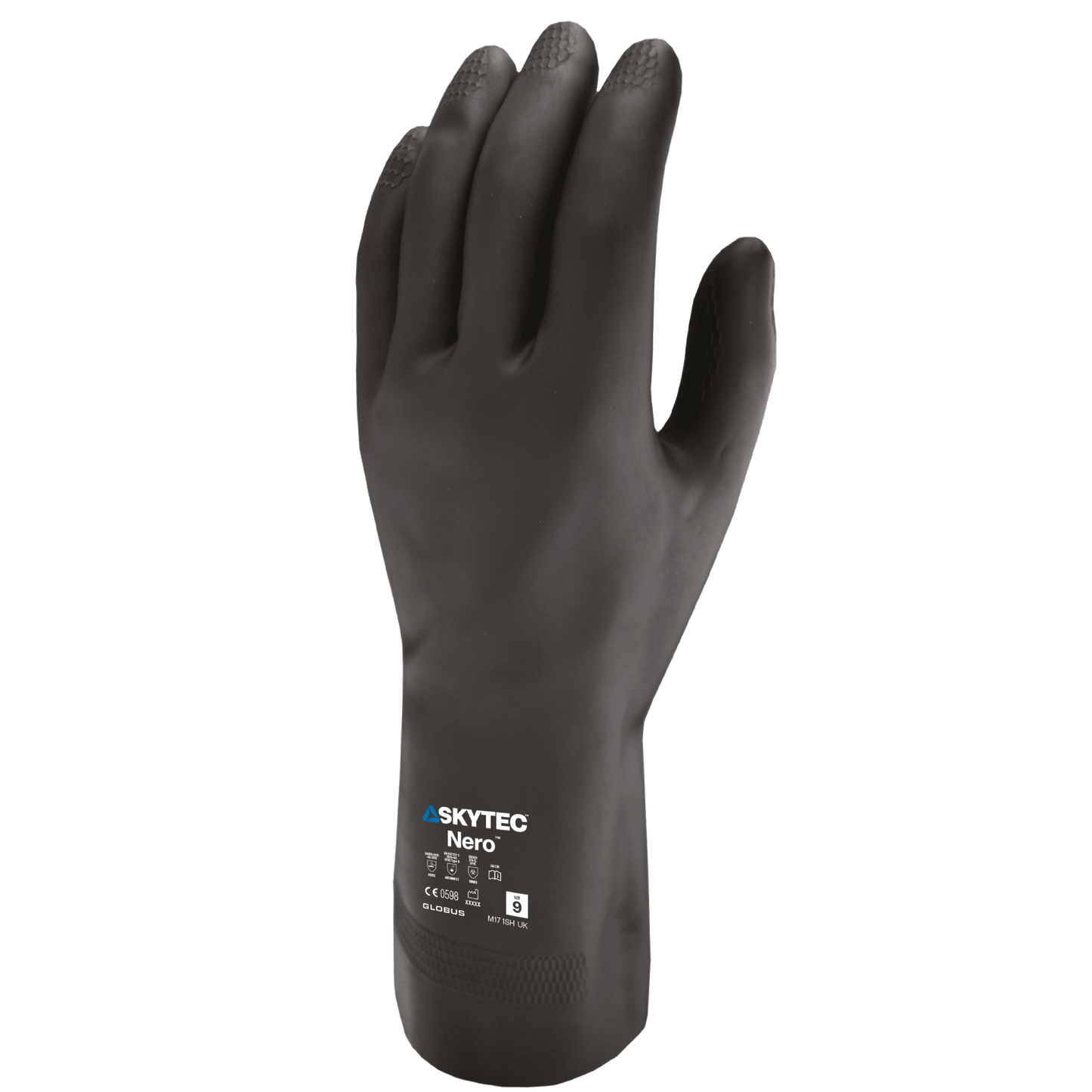 SKYTEC Nero Chemical Handling Heavy Duty Flock Lined Natural Rubber Gauntlet Gloves - Mstore